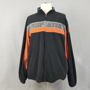 Harley-Davidson Jacket Mens XL Black Orange Gray Fleece Full Zip Bar & Shield